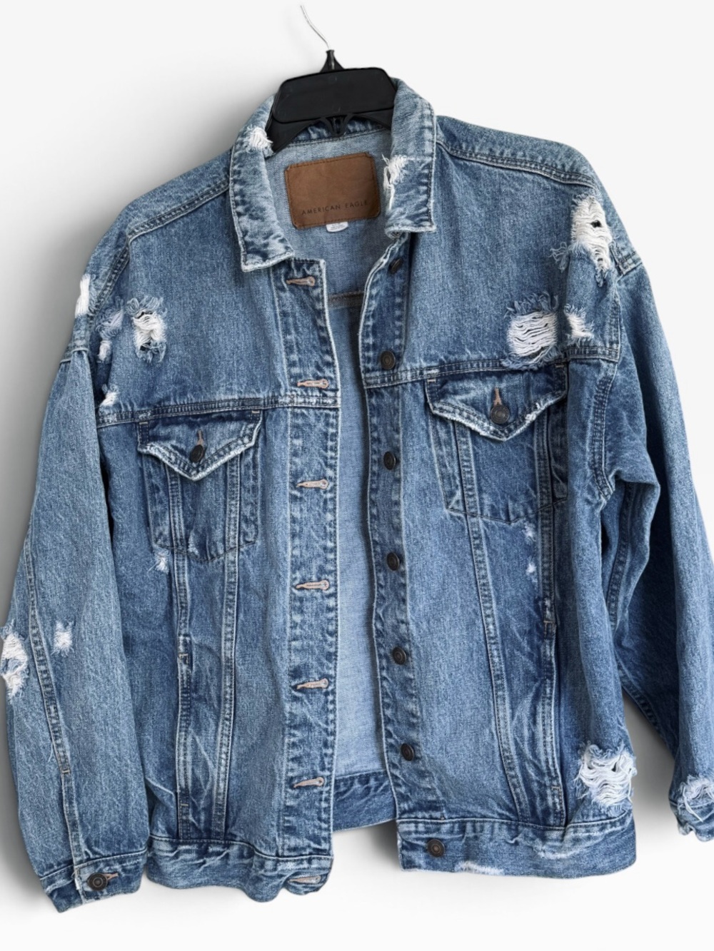 American Eagle Distressed Denim Jacket Medium Wash Size Small